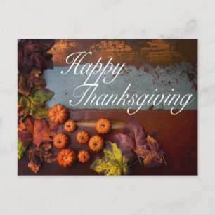 Happy Thanksgiving Rustic Autumn Leaves Gourds Briefkaart