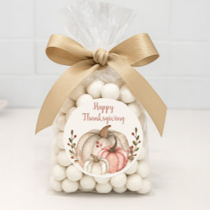 Happy Thanksgiving Rustic Boho White Pumpkin Ronde Sticker