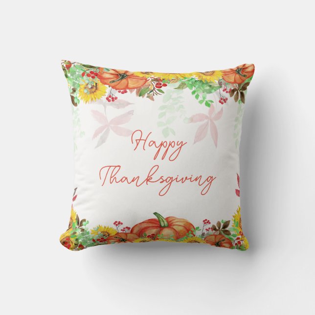 Happy Thanksgiving Rustic Floral Pumpkin Kussen (Voorkant)