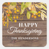 Happy Thanksgiving Rustic Vierkante Sticker (Voorkant)