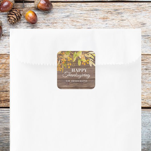 Happy Thanksgiving Rustic Vierkante Sticker