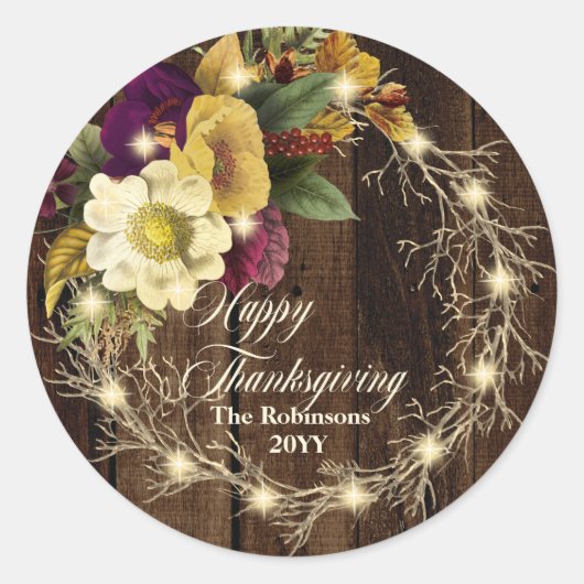 Happy Thanksgiving - Rustic Woodsy Lichte Wreath Ronde Sticker (Voorkant)