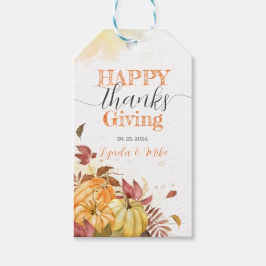 Happy Thanksgiving, rustieke Herfst pompoenen Cadeaulabel (Voorkant)