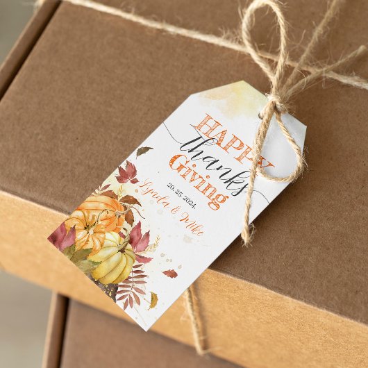 Happy Thanksgiving, rustieke Herfst pompoenen Cadeaulabel