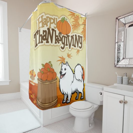 Happy Thanksgiving Samoyed Douchegordijn (In situ)