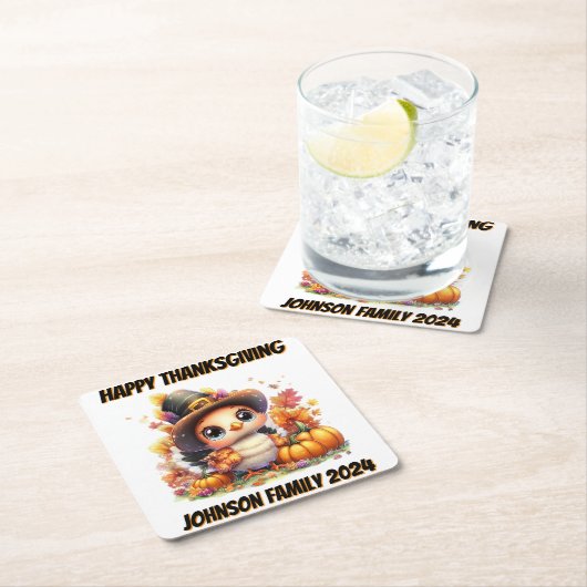 Happy Thanksgiving Schattige Baby Turkije Kartonnen Onderzetters (Insitu)