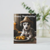 Happy Thanksgiving Schattige Puppy met Pilgrim Pet Briefkaart (Staand voorkant)
