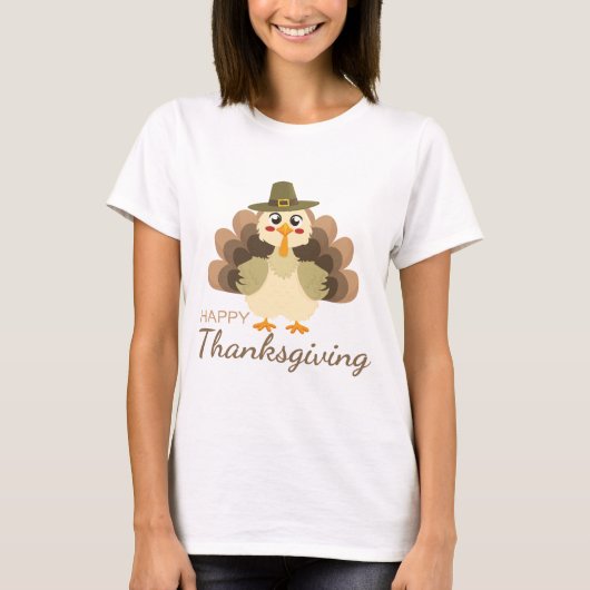 Happy Thanksgiving Schattige Turkije Herfst T-shirt (Voorkant)
