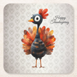 Happy Thanksgiving Schattigee kleurrijke Baby Turk Kartonnen Onderzetters
