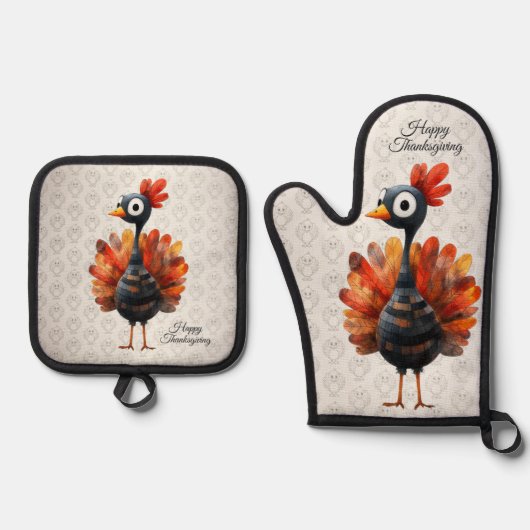 Happy Thanksgiving Schattigee kleurrijke Baby Turk Ovenwant & Pannenlap Set (Voorkant)
