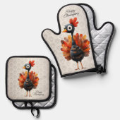 Happy Thanksgiving Schattigee kleurrijke Baby Turk Ovenwant & Pannenlap Set (Voorkant / Achterkant)