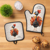 Happy Thanksgiving Schattigee kleurrijke Baby Turk Ovenwant & Pannenlap Set (Top down)