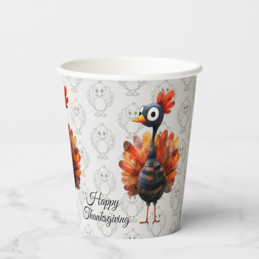 Happy Thanksgiving Schattigee kleurrijke Baby Turk Papieren Bekers (Achterkant)