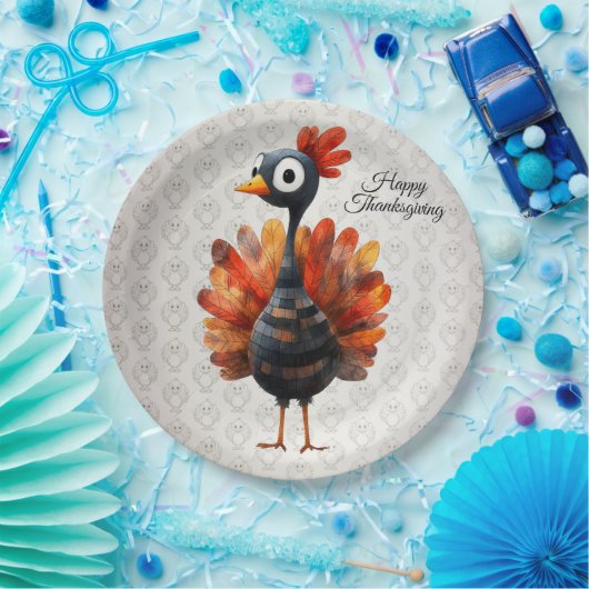 Happy Thanksgiving Schattigee kleurrijke Baby Turk Papieren Bordje (Feest)