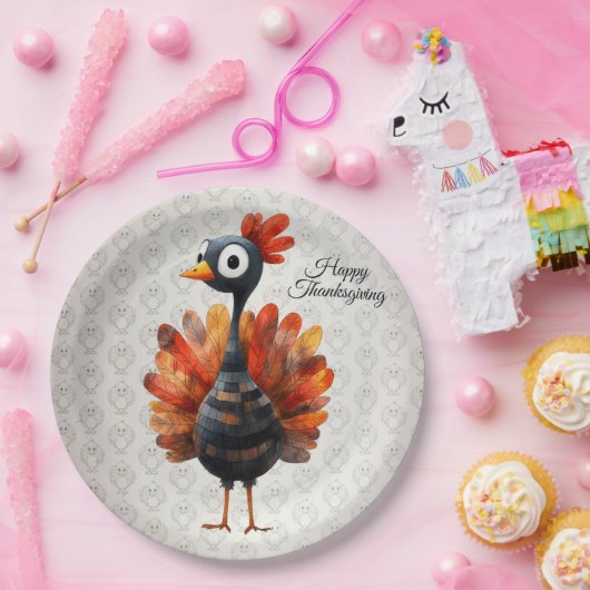 Happy Thanksgiving Schattigee kleurrijke Baby Turk Papieren Bordje (Feest)