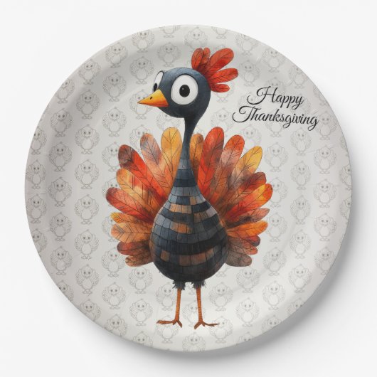 Happy Thanksgiving Schattigee kleurrijke Baby Turk Papieren Bordje (Voorkant)