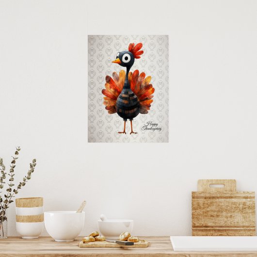 Happy Thanksgiving Schattigee kleurrijke Baby Turk Poster (Keuken)