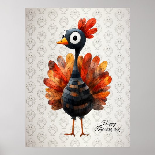 Happy Thanksgiving Schattigee kleurrijke Baby Turk Poster (Voorkant)