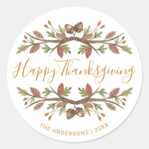 HAPPY THANKSGIVING SCHATTIGEE WATERVERF HERFST GEB RONDE STICKER