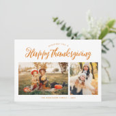 Happy Thanksgiving Script Handschrift Foto Feestdagenkaart (Staand voorkant)