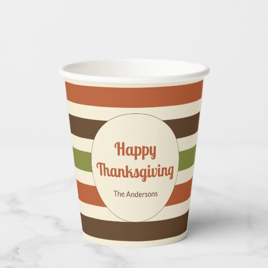 Happy Thanksgiving Script Herfst Kleuren Strepen Papieren Bekers (Achterkant)