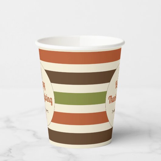 Happy Thanksgiving Script Herfst Kleuren Strepen Papieren Bekers (Links)