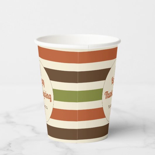 Happy Thanksgiving Script Herfst Kleuren Strepen Papieren Bekers (Rechts)