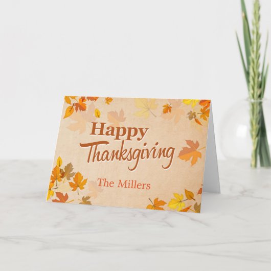 Happy Thanksgiving-script  herfstbladeren Feestdagen Kaart (Voorkant)