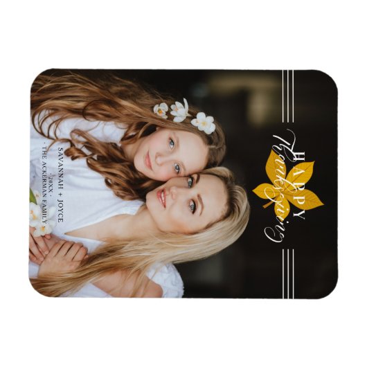 Happy Thanksgiving Script laat aangepaste foto ach Magneet (Horizontaal)