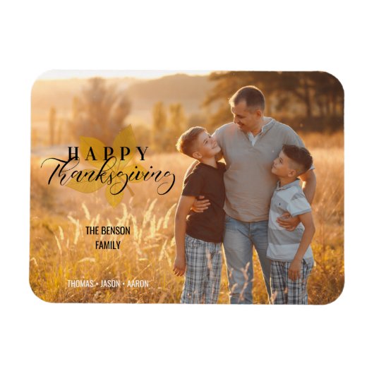 Happy Thanksgiving-script laat familiefoto over Magneet (Horizontaal)