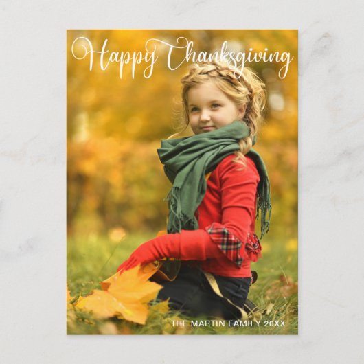 Happy Thanksgiving Script Overlay Family Foto Briefkaart (Voorkant)