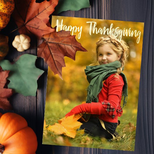 Happy Thanksgiving Script Overlay Photo Chic Gold Folie Feestdagenkaart