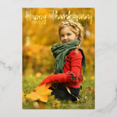 Happy Thanksgiving Script Overlay Photo Chic Gold Folie Feestdagenkaart (Voorkant)