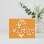 Happy Thanksgiving Script Sinaasappel Feestdagenkaart (Staand voorkant)