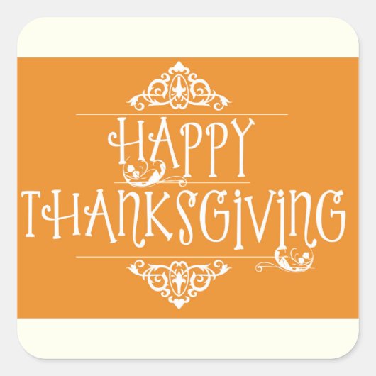 Happy Thanksgiving Script Sinaasappel Vierkante Sticker (Voorkant)