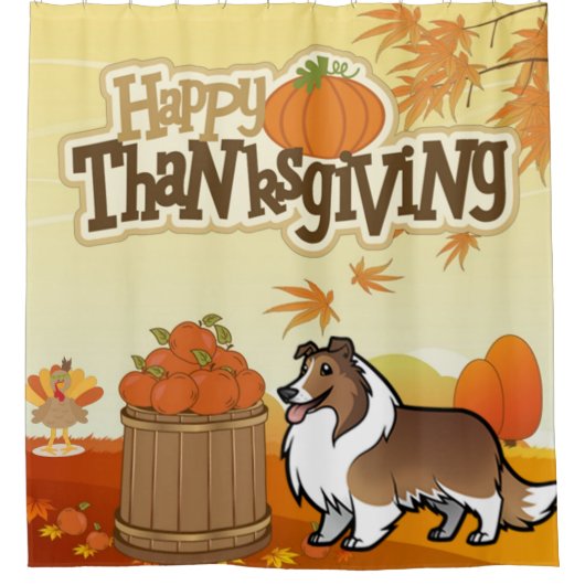 Happy Thanksgiving Shetland Sheepdog Douchegordijn (Voorkant)