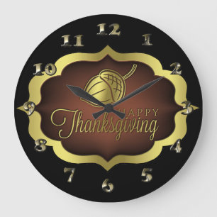 Happy Thanksgiving Shield met Acorn Grote Klok