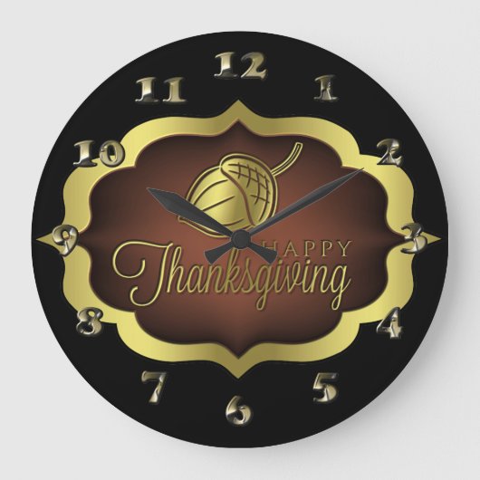 Happy Thanksgiving Shield met Acorn Grote Klok (Voorkant)