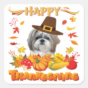 Happy Thanksgiving Shih Tzu Dog Ik ben dankbaar Vierkante Sticker