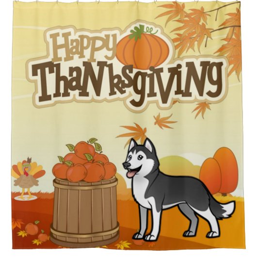 Happy Thanksgiving Siberian Husky Douchegordijn (Voorkant)