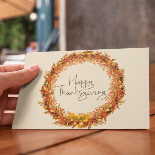 Happy Thanksgiving Simple Autumn Leaf Wreath Briefkaart