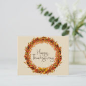 Happy Thanksgiving Simple Autumn Leaf Wreath Briefkaart (Staand voorkant)
