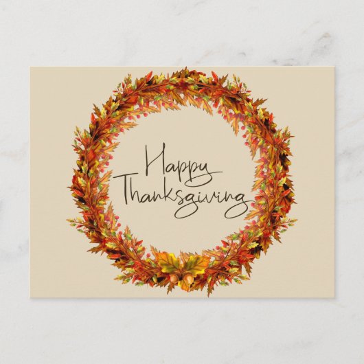 Happy Thanksgiving Simple Autumn Leaf Wreath Briefkaart (Voorkant)