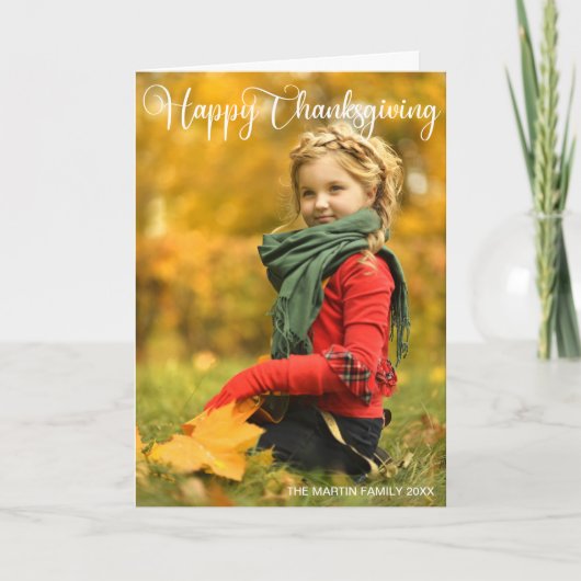 Happy Thanksgiving Simple Chic Familie Foto gevouw Feestdagen Kaart (Voorkant)