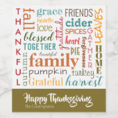 Happy Thanksgiving Sinaasappel Blauwgroen moderne  Wijn Etiket (Enkel label)