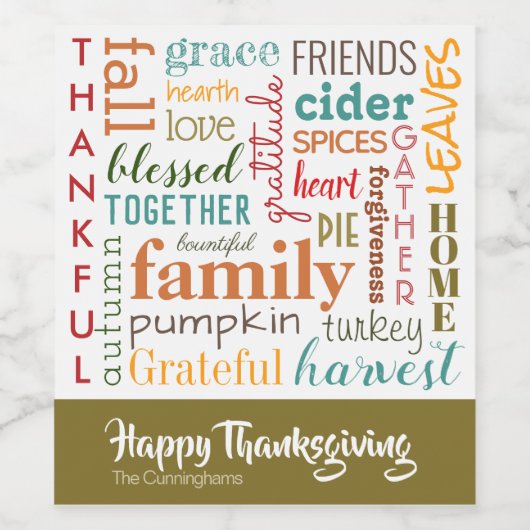 Happy Thanksgiving Sinaasappel Blauwgroen moderne  Wijn Etiket (Enkel label)