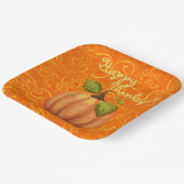 Happy Thanksgiving Sinaasappel en Yellow Swirls Sq Papieren Bordje (Gebogen)