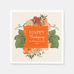 Happy Thanksgiving Sinaasappel Floral Custom Napki Servet