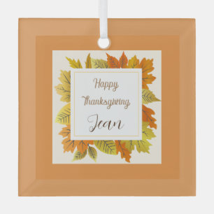 Happy Thanksgiving Sinaasappel Leaves Gift Ornamen Glas Ornament