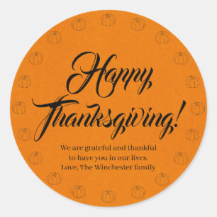 Happy Thanksgiving sinaasappel pompoen kraft douan Ronde Sticker